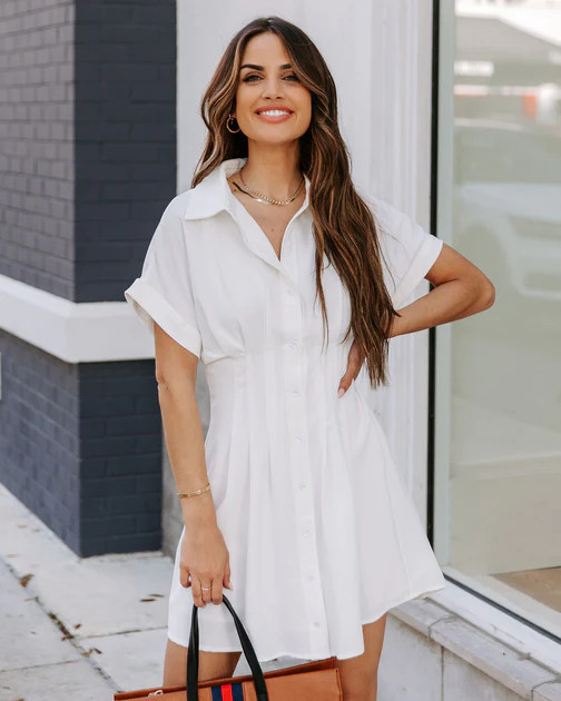 Ginnie Pintuck Button Down Shirt Dress - Off White - FINAL SALE | VICI