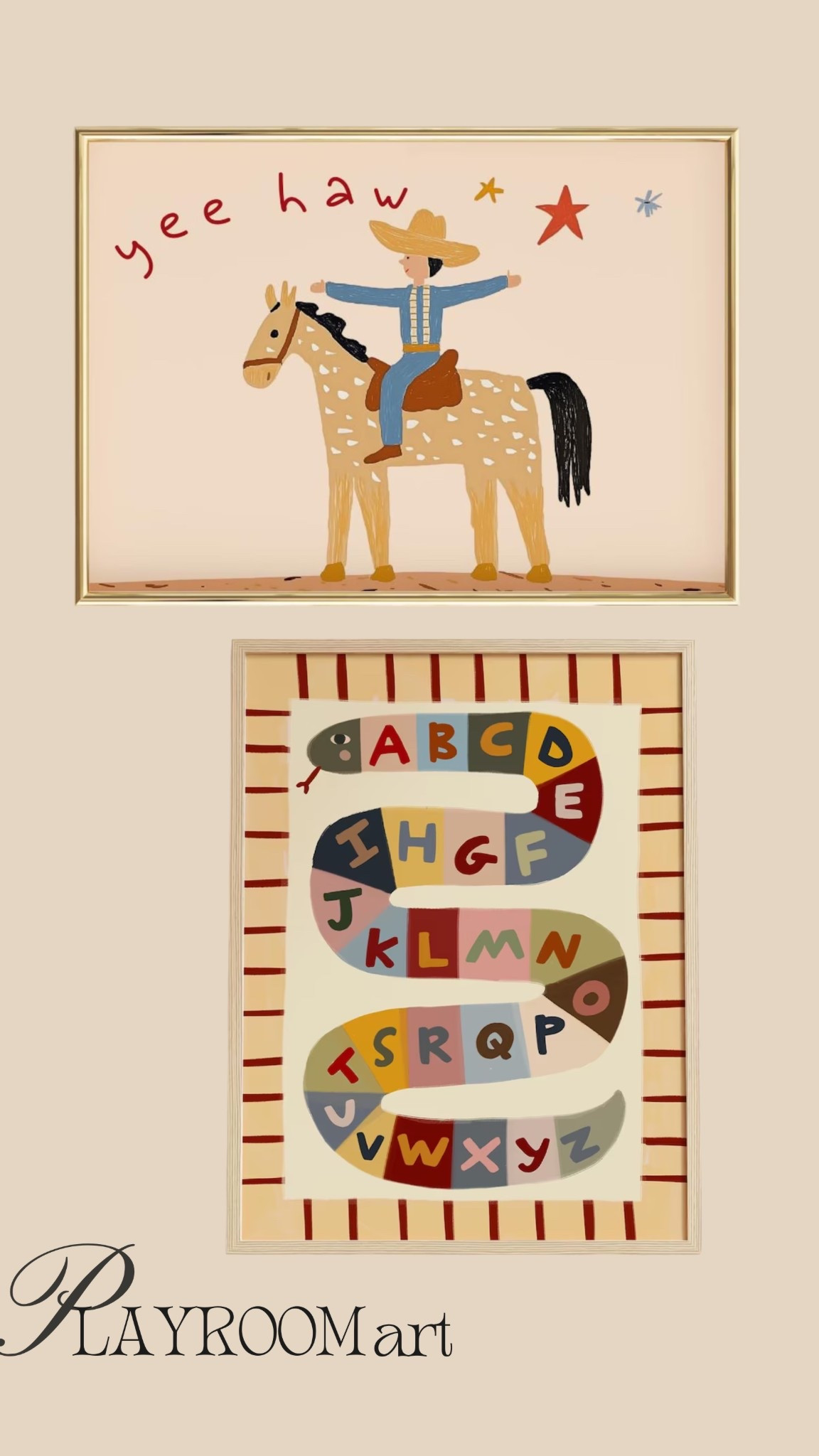 Cowboy vibes for  playroom art both from Etsy!