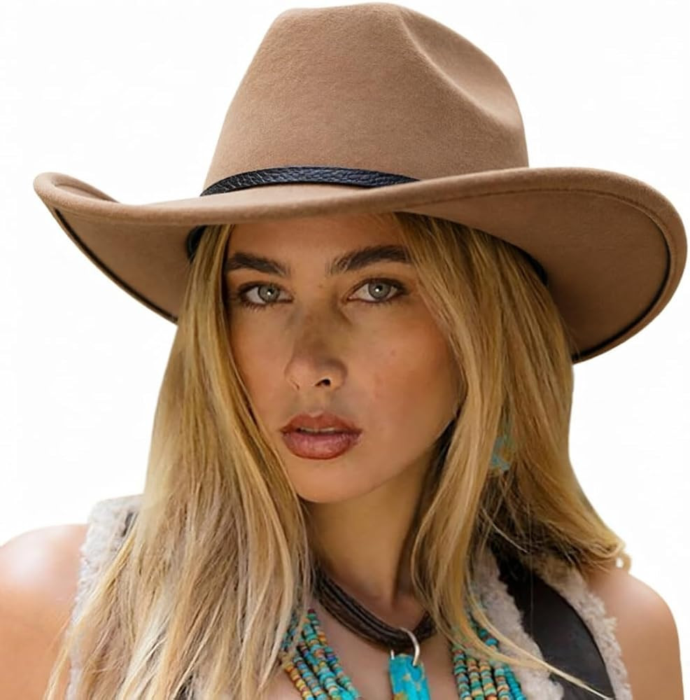 DRESHOW Glitter Cowboy Hat Classic Western Rhinestone Cowgirl Hat Outdoor Wide Brim Retro Felt Fe... | Amazon (US)