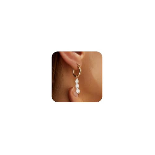 Pearl Earrings for Women Gold Hoop Earrings for Women Trendy 14K Gold Plated Pearl Huggie Earring Hoops Long Pearl Dangle Earrings Jewelry Gifts for Women | Amazon (US)
