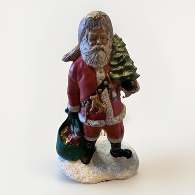 Vintage Santa Figurine With Santa, Holding Tree And Bag  Hand Painted 1989 | eBay US
