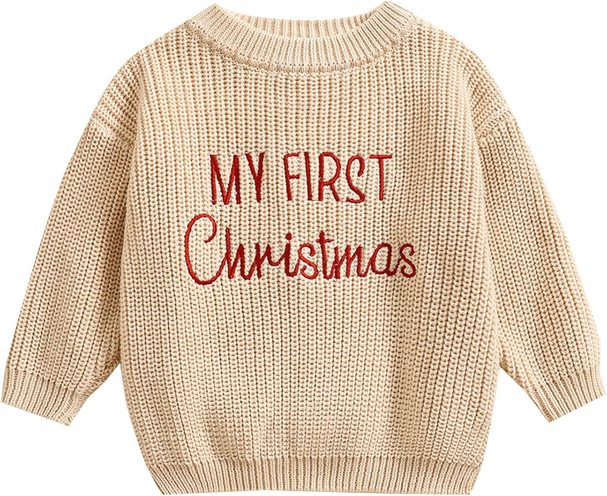 Dcohmch Newborn Boy Girl Christmas Sweaters Long Sleeve Knitted Sweater Embroidered My First Chri... | Amazon (US)