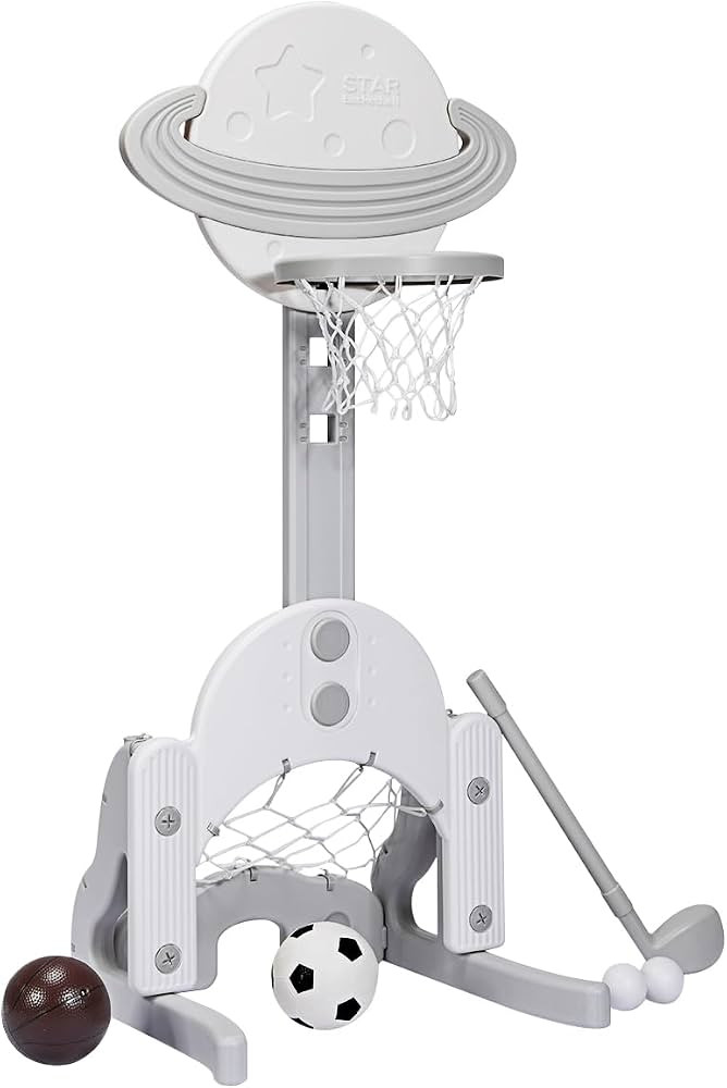 AKUSTIK 3 in 1 Toddlers Basketball Hoop Stand, Adjustable Height Sports Center with Basketball So... | Amazon (US)