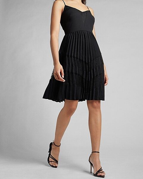 Pleated Lace Pieced Dress | Express