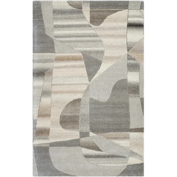 Shaunna Abstract Hand Tufted Wool Area Rug in Black/Beige/Gray | Wayfair North America