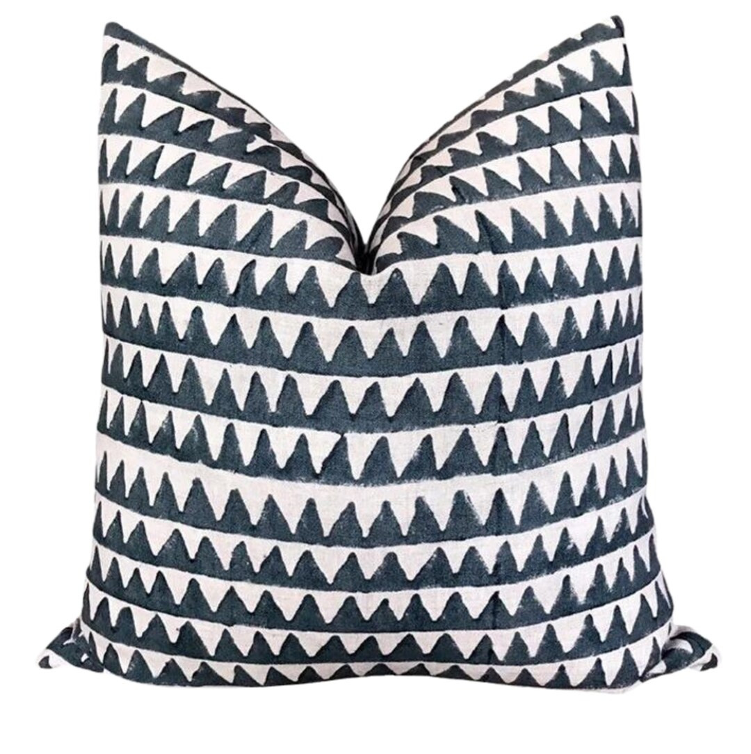 Walter G Textiles Designer Pillows // Pyramids Slate Linen Pillow // Decorative Pillows // Tribal... | Etsy (US)