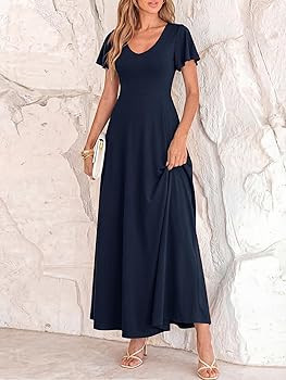 BTFBM Formal Dresses for Women Summer Outfits V Neck Ruffle Sleeve A Line Maxi Elegant Cocktail Wedding Guest Dress 2026 | Amazon (US)