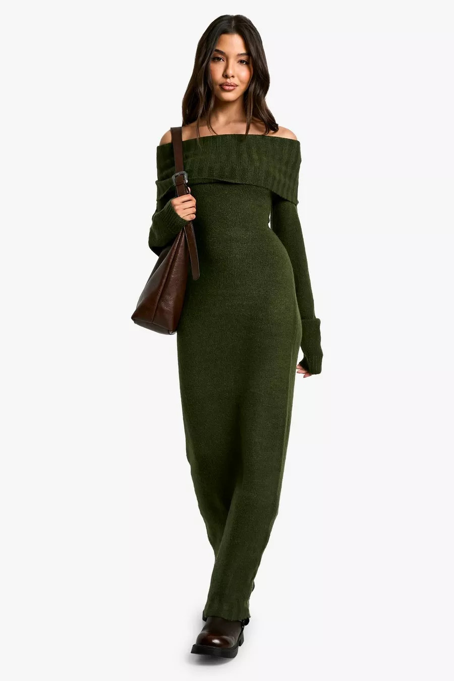 Premium Oversized Bardot Neckline Maxi Jumper Dress | boohoo (US & Canada)