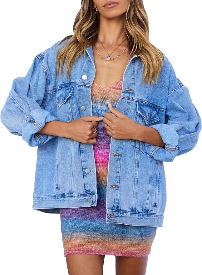 Justalwart Oversized Denim Jacket for Women Jean Jacket | Amazon (US)