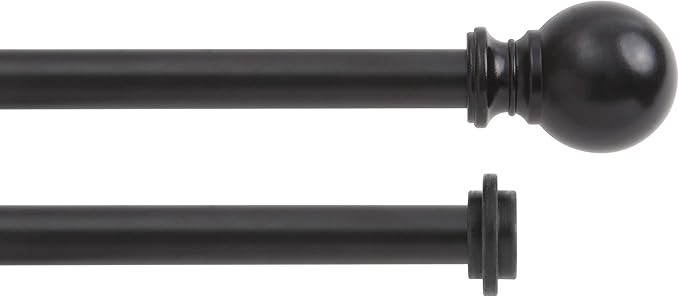 Kenney 75918 Ball End Double Window Curtain Rod, 66 to 120-Inch, Matte Black | Amazon (US)