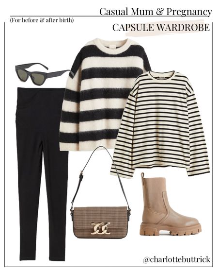 H&M new in Casual mum and pre/post pregnancy capsule wardrobe outfit idea for autumn / fall 🍂 #hm #stripes #leggings #maternity 

#LTKbump #LTKunder50 #LTKSeasonal