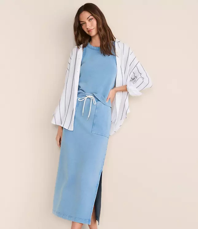 Petite Lou & Grey Denim Washed Terrysoft Maxi Pocket Skirt | LOFT