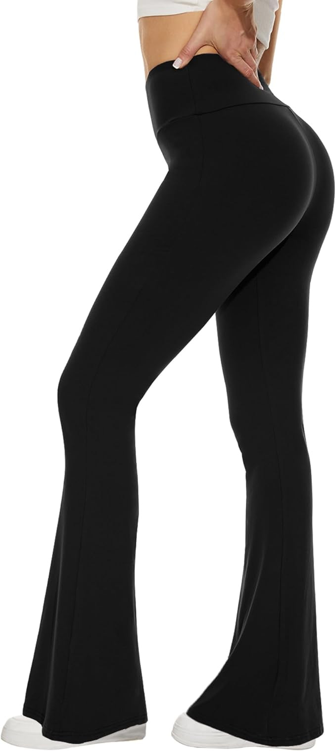 Sundwudu Black Flare Yoga Pants for Women - Soft High Waist Bootcut Leggings Tall & Long Bootleg ... | Amazon (US)