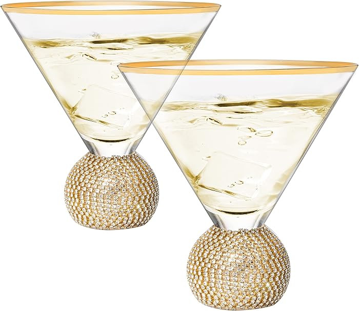 Diamond Studded Martini & Cocktail Glasses Set of 2, Rhinestone Diamonds Stemless Crystal Ball Ba... | Amazon (US)
