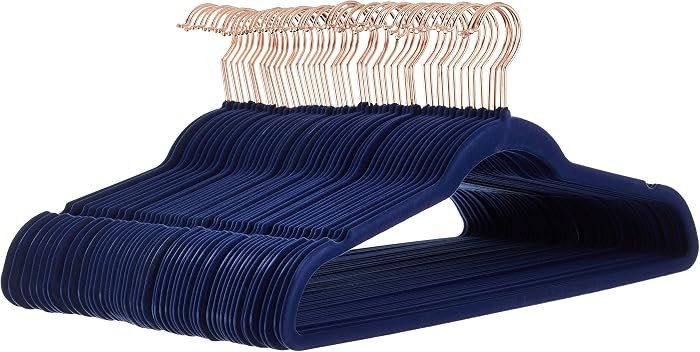Amazon Basics Slim Velvet Non-Slip Space Saving Suit Clothes Hangers, Sturdy Construction, Navy B... | Amazon (US)