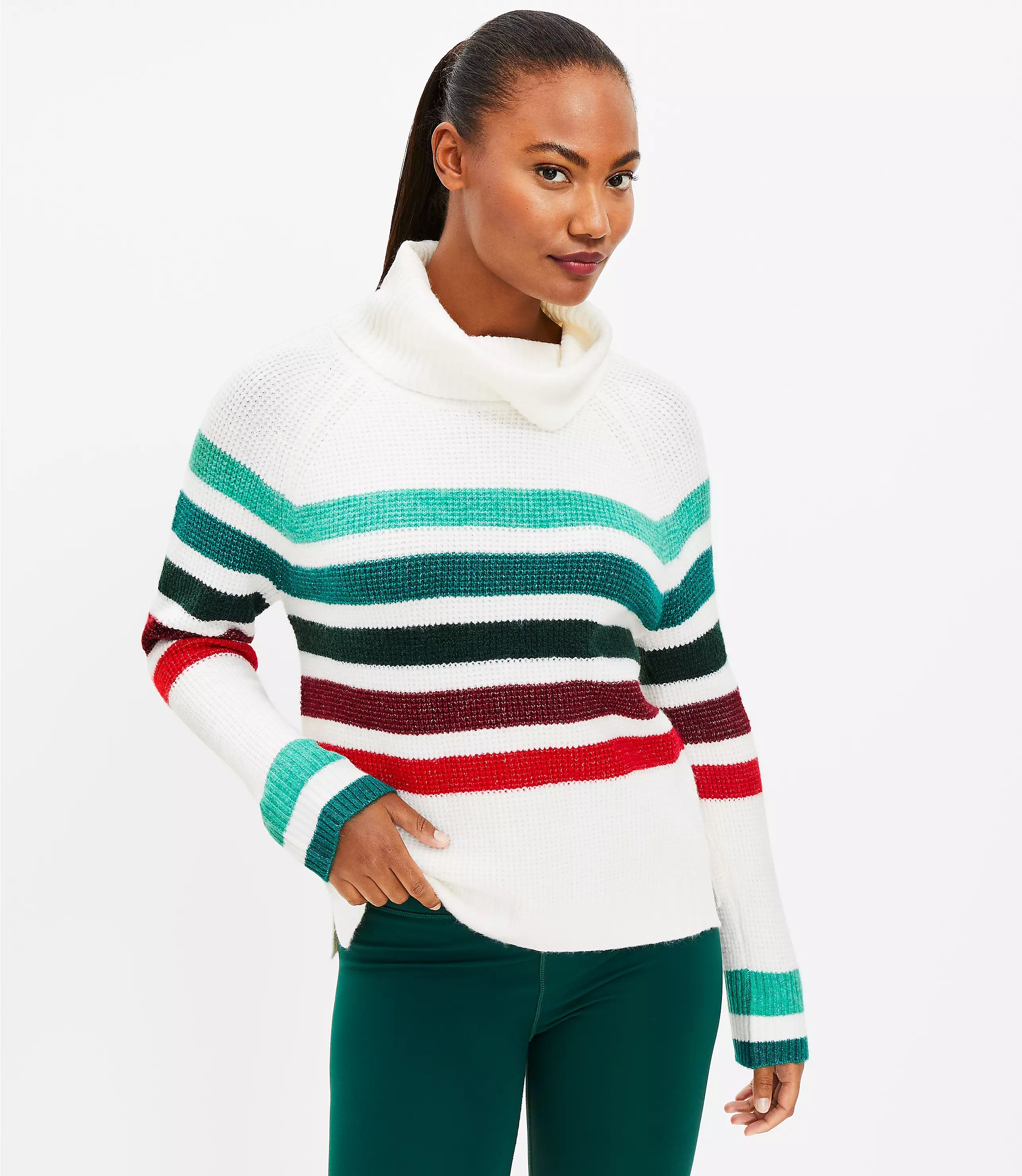 Lou & Grey Striped Wafflestitch Turtleneck Sweater | LOFT