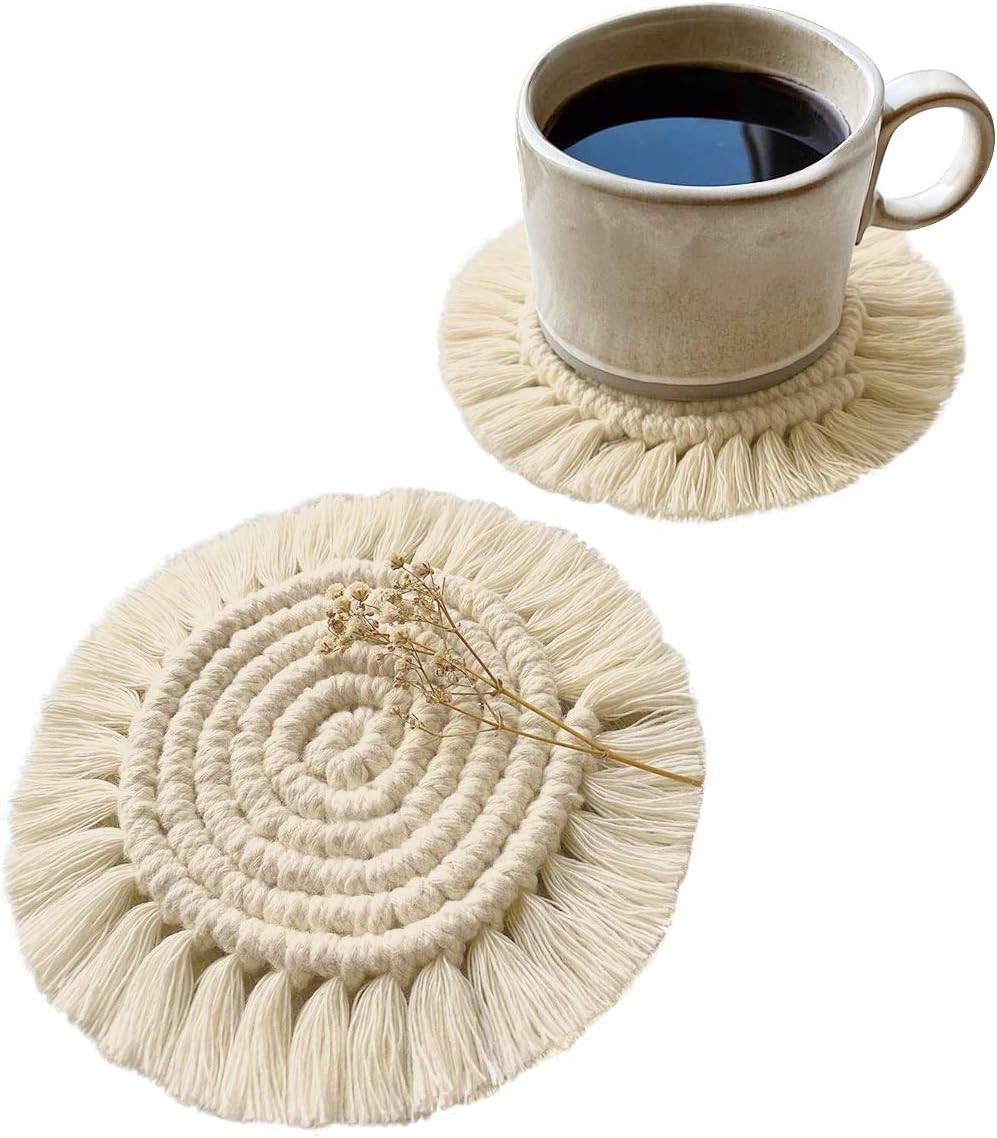 Coasters for Drinks Macrame Coasters for Wooden Table Housewarming Gift Absorbent Coasters Boho D... | Amazon (US)
