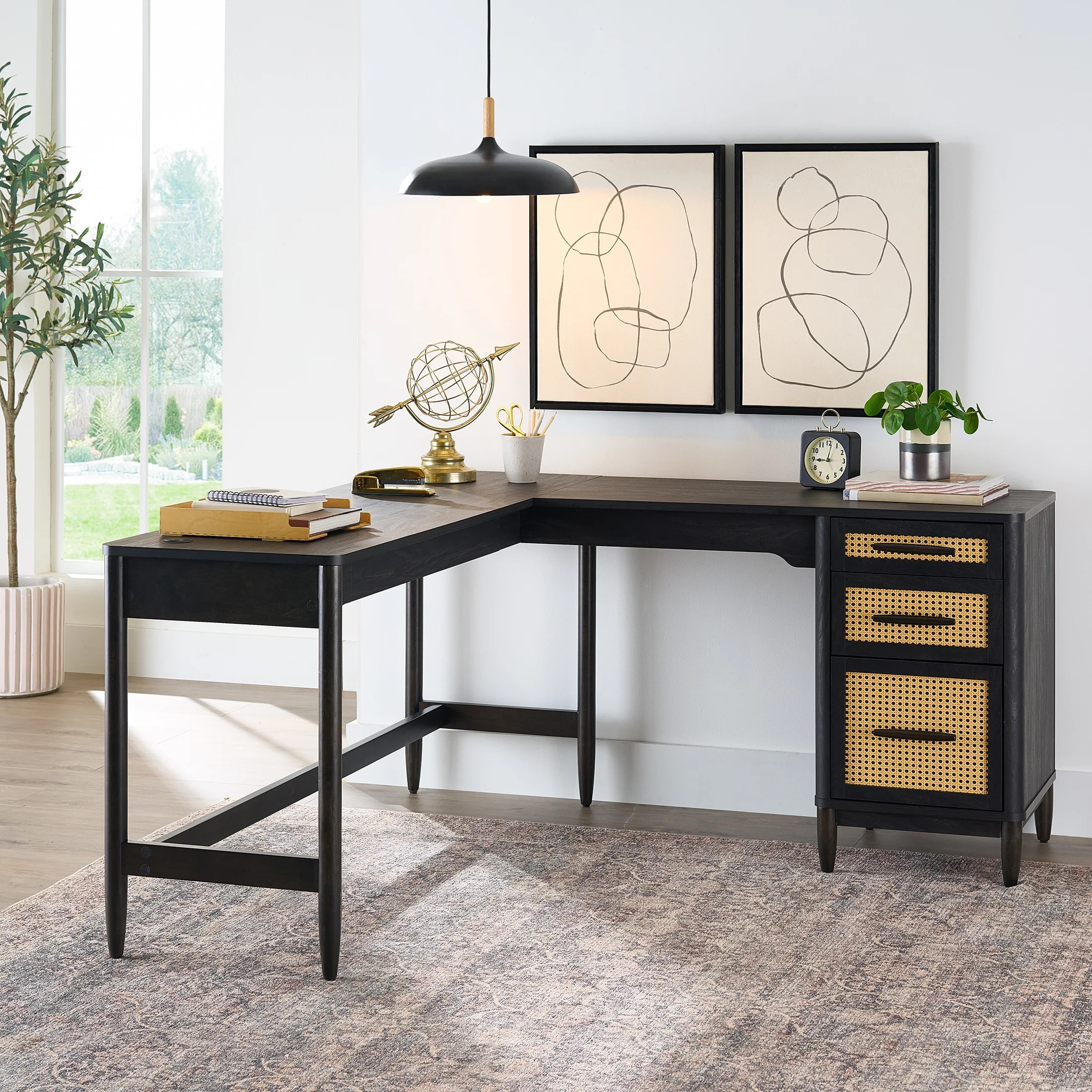 Better Homes & Gardens Springwood L-Shape Desk, Charcoal Finish | Walmart (US)