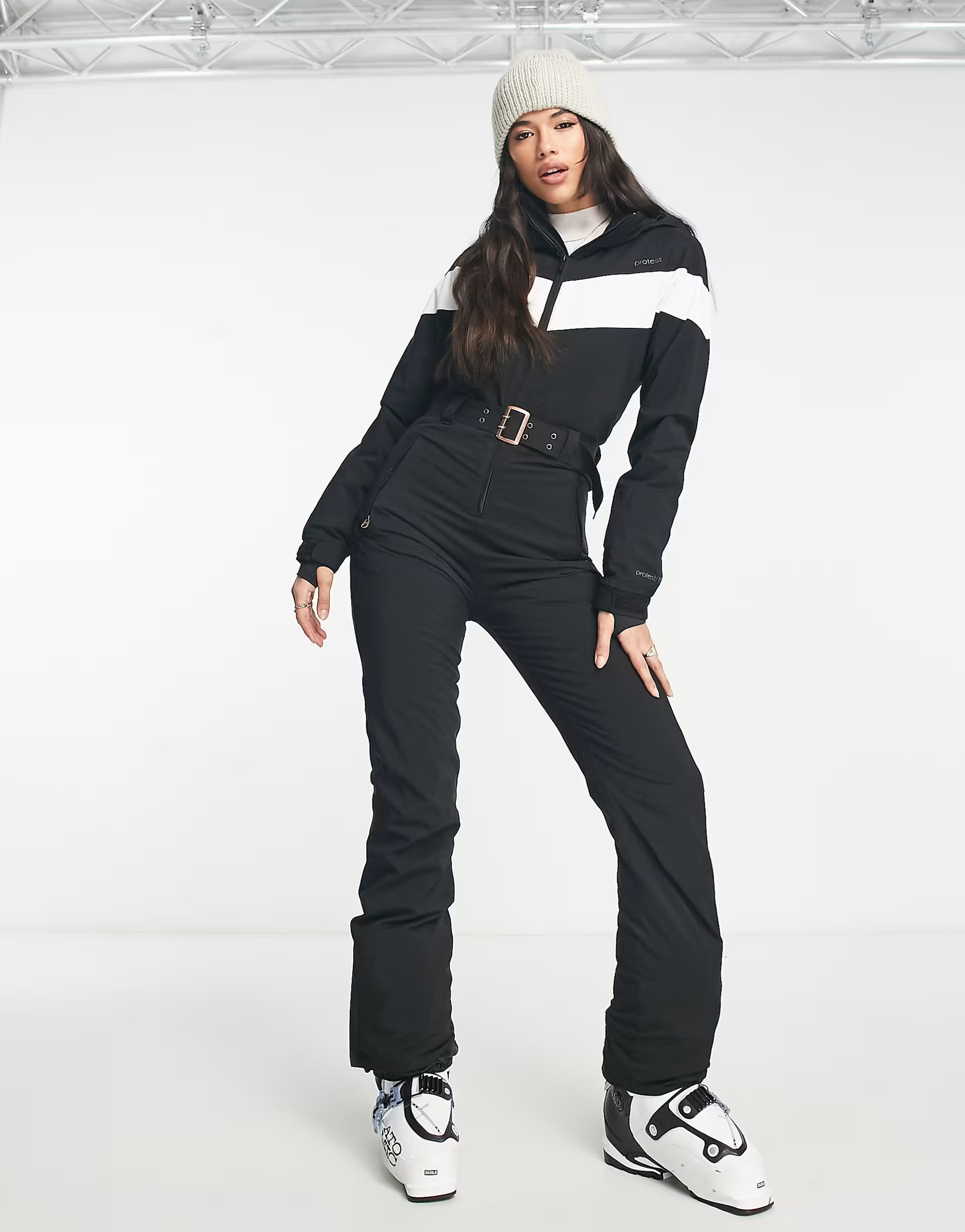 Protest Retro ski suit in black with white stripe | ASOS (Global)