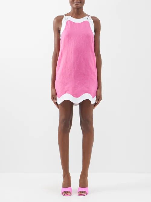 Staud - Renata Linen Mini Dress - Womens - Pink White | Matches (US)