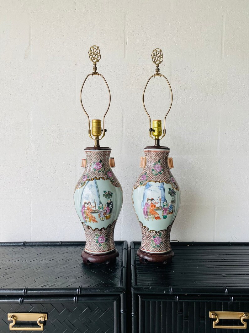 Rare  Elegant Pair of Porcelain Famille Rose Table Lamps by - Etsy | Etsy (US)