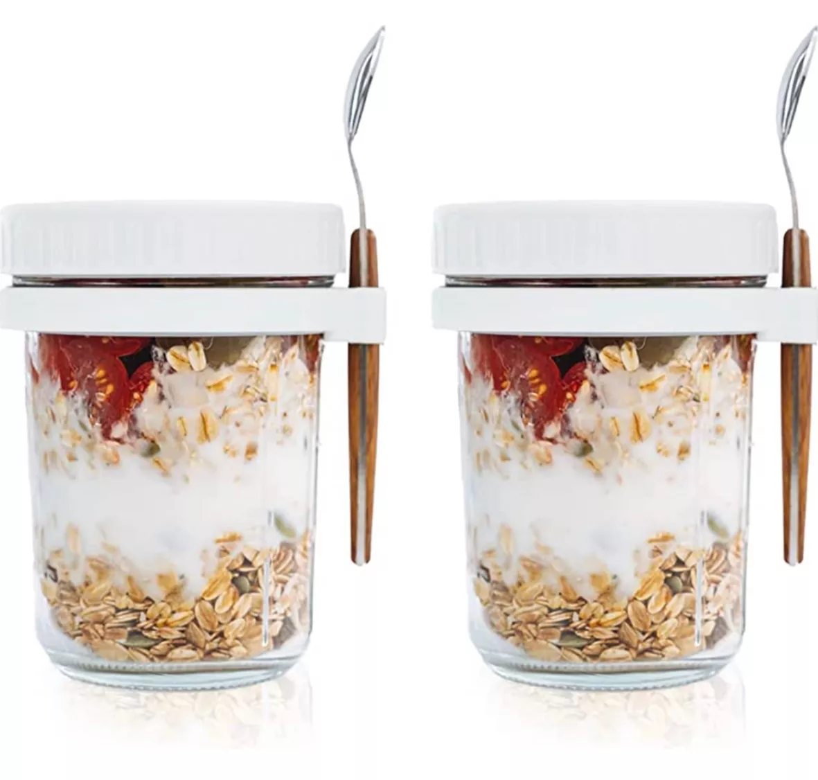 1 Set Pink Overnight Oats Containers With Lids And Spoon, Large