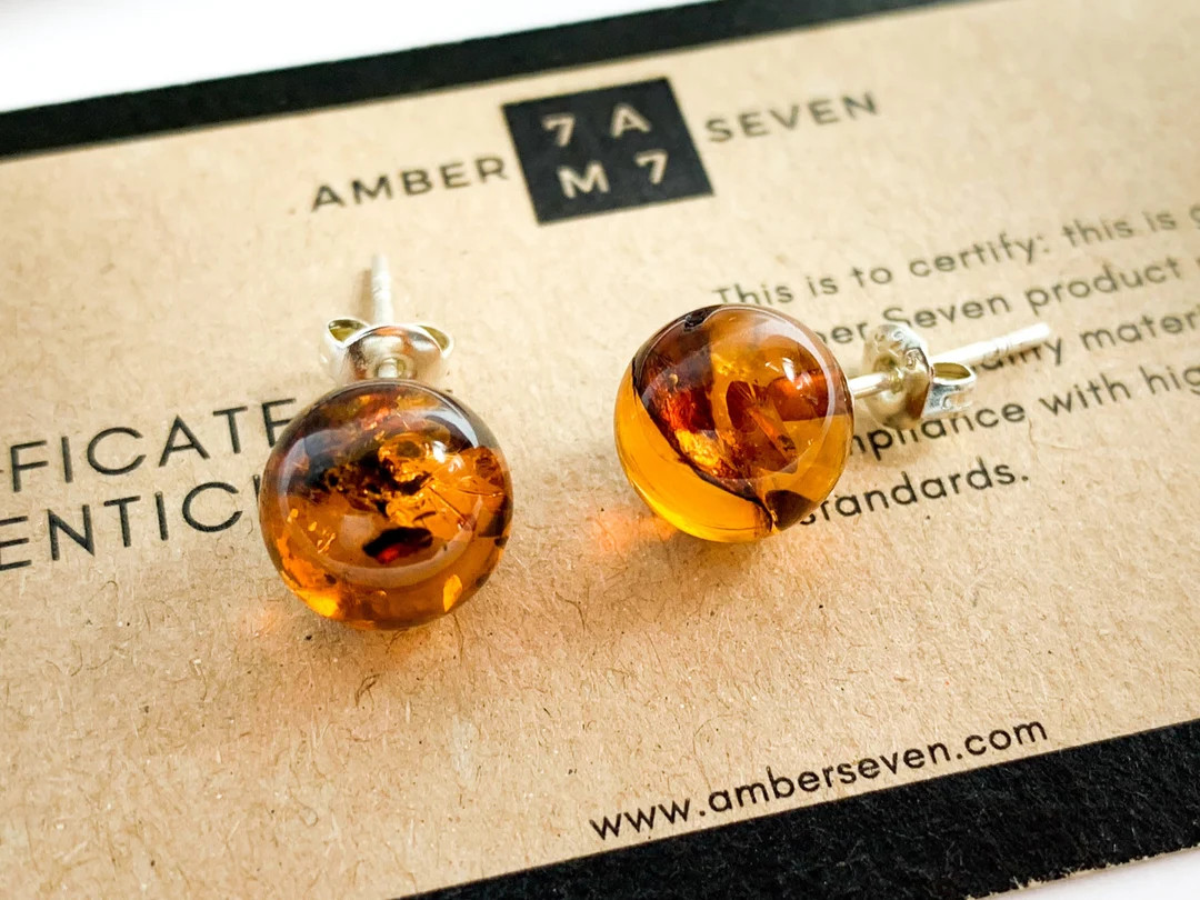 Stud Earrings  Baltic Amber & Silver  Large Crystal Stud - Etsy UK | Etsy (UK)
