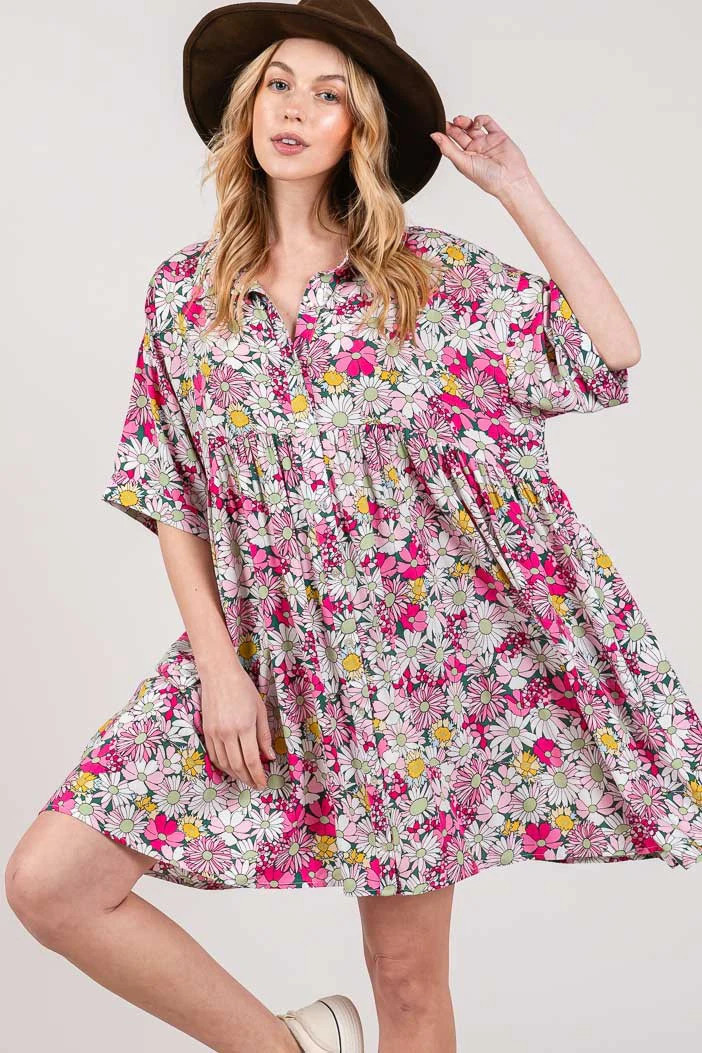 SAGE + FIG Floral Button Down Mini Shirt Dress Multi / M | Casual Chic Boutique