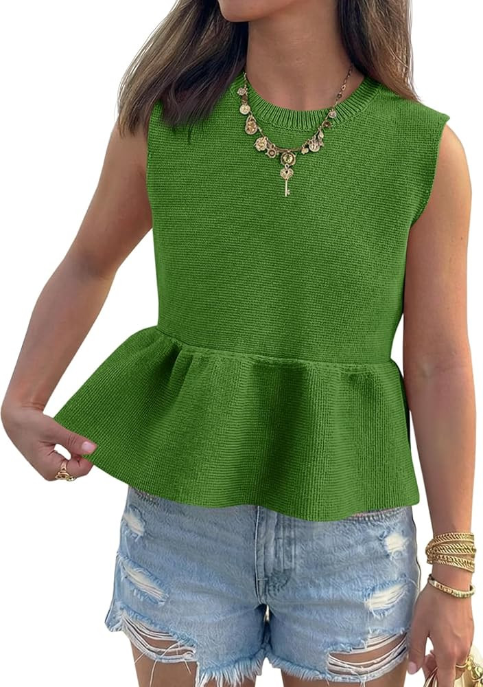 Saodimallsu Womens Peplum Tank Tops Ribbed Knit Babydoll Sleeveless Crop Tops Sweater Vest 2026 C... | Amazon (US)