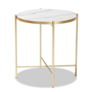 Baxton Studio Maddock 19.3 in. White and Gold Round Marble End Table, Marble White and Gold | The Home Depot
