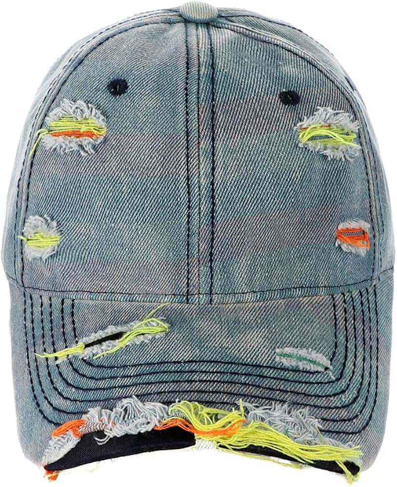 PENINSULA LOVE Ripped Denim Baseball Cap Distressed Jean Hip Pop Dad Cap Frayed Washed Trucker Ha... | Amazon (US)
