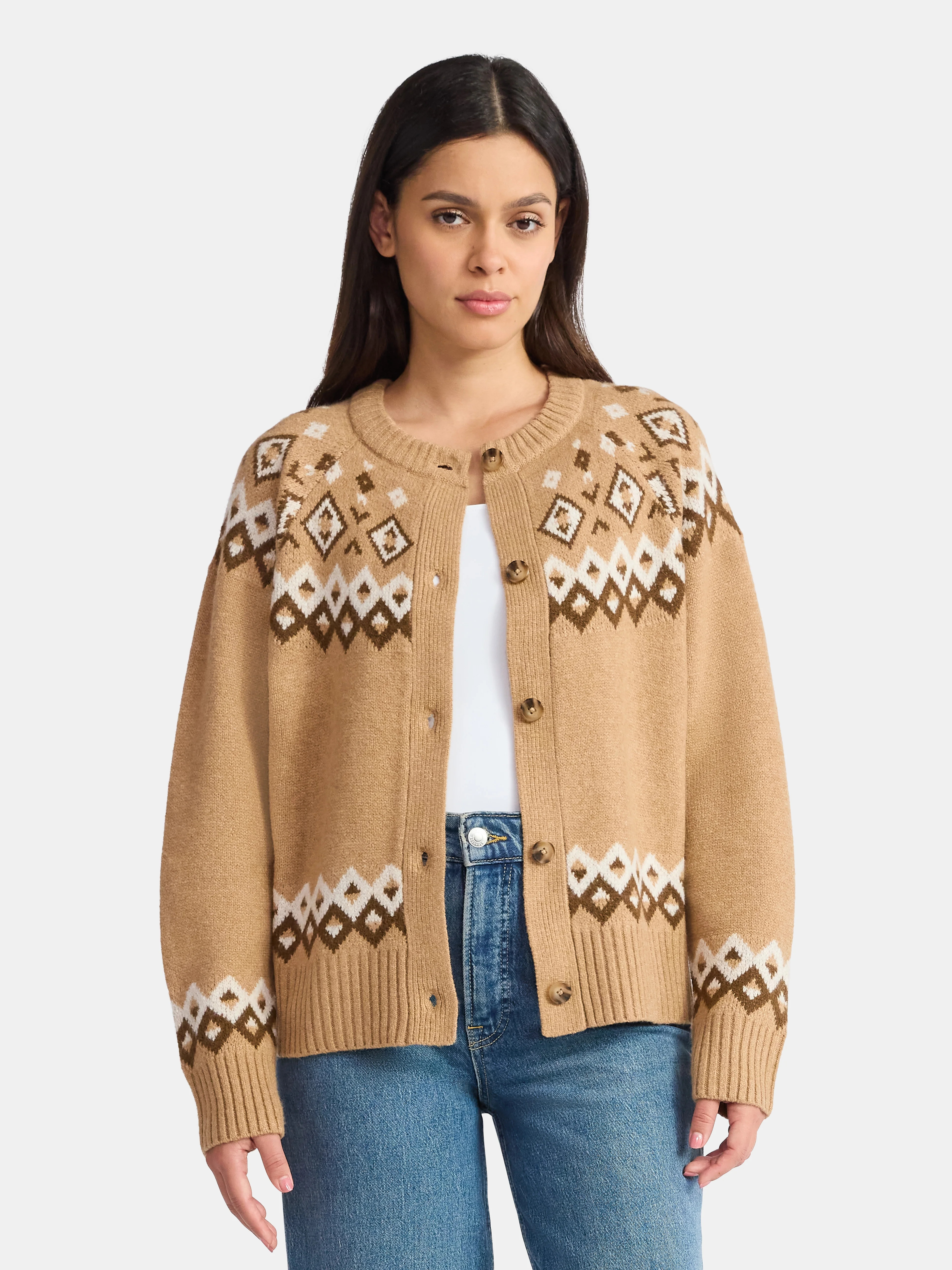 Time and Tru Women's FairIsle Cardigan, Size XS-XXXL | Walmart (US)