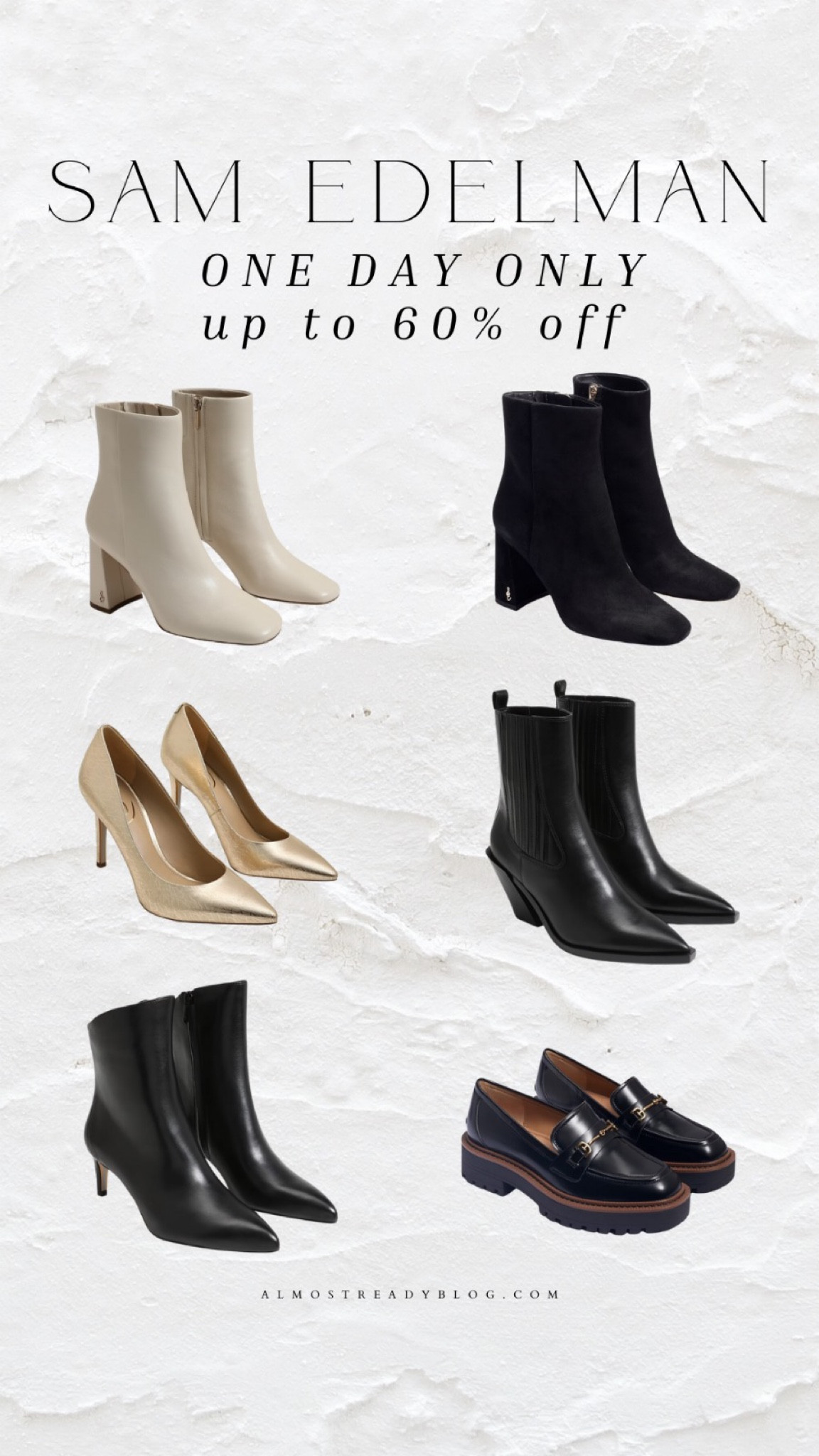 Sam Edelman ONE DAY ONLY up to 60% off select styles 

#LTKshoecrush #LTKsalealert