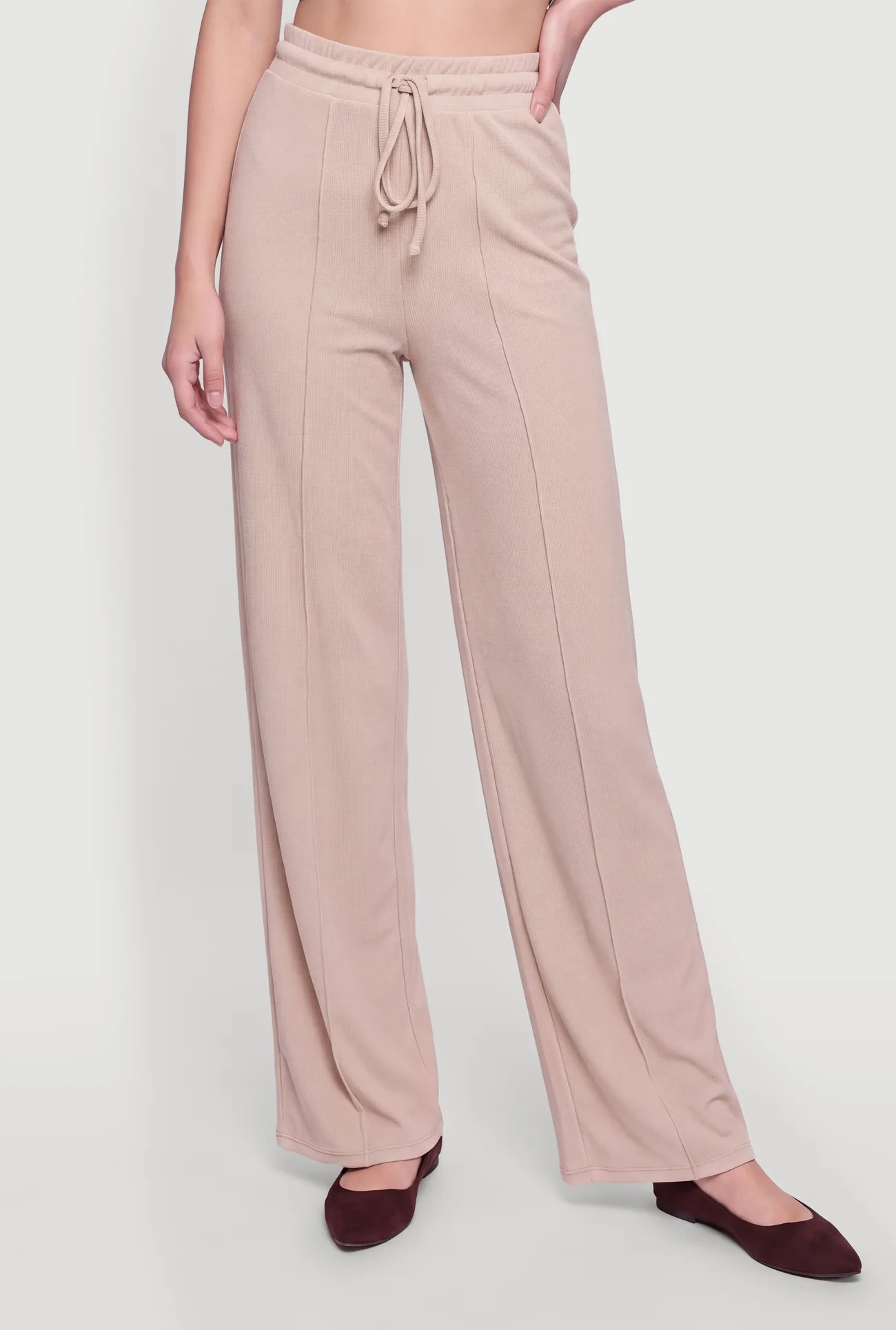 Pintuck Detail Drawstring Waist Wide Leg Pants | Rainbow Shops