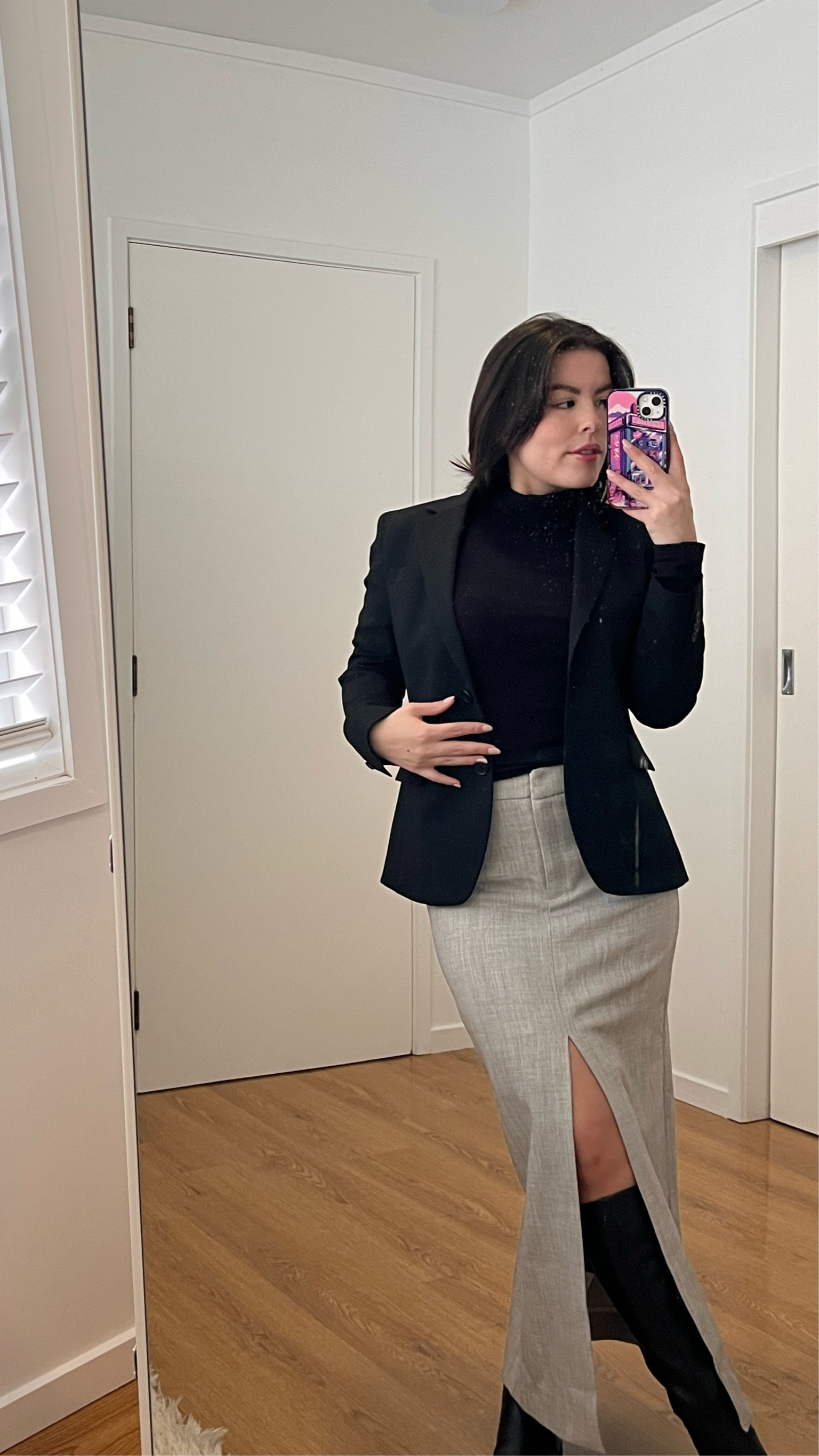 Corporate Office Fit - Black Blazer and Grey Skirt 

#LTKworkwear
