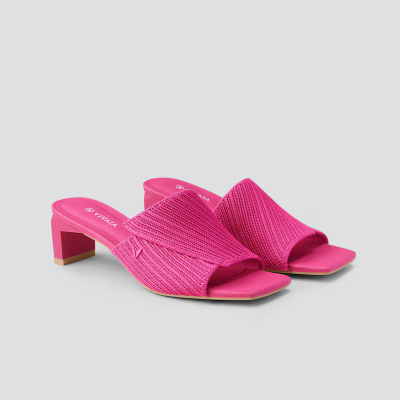 Square-Toe Block Heel Slides (Jade) | VIVAIA