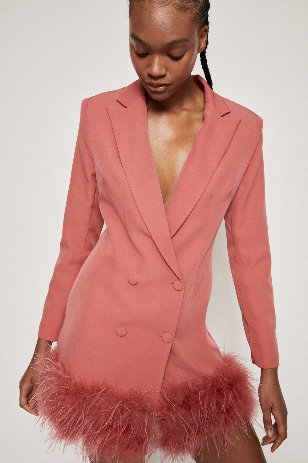 Feather Trim Blazer Dress | Warehouse UK & IE