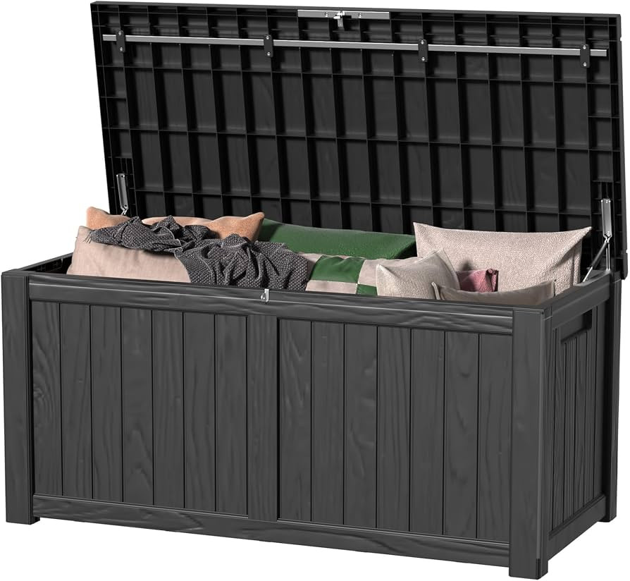 150 Gallon Waterproof Outdoor Storage Box,Resin Deck Box,Lockable Outside Storage Box Container f... | Amazon (US)