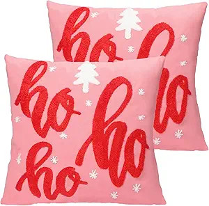 2 Pcs Velvet Hohoho Christmas Pillow Covers Christmas Decor 18 x 18 Inch Embroidery Hohoho Covers... | Amazon (US)