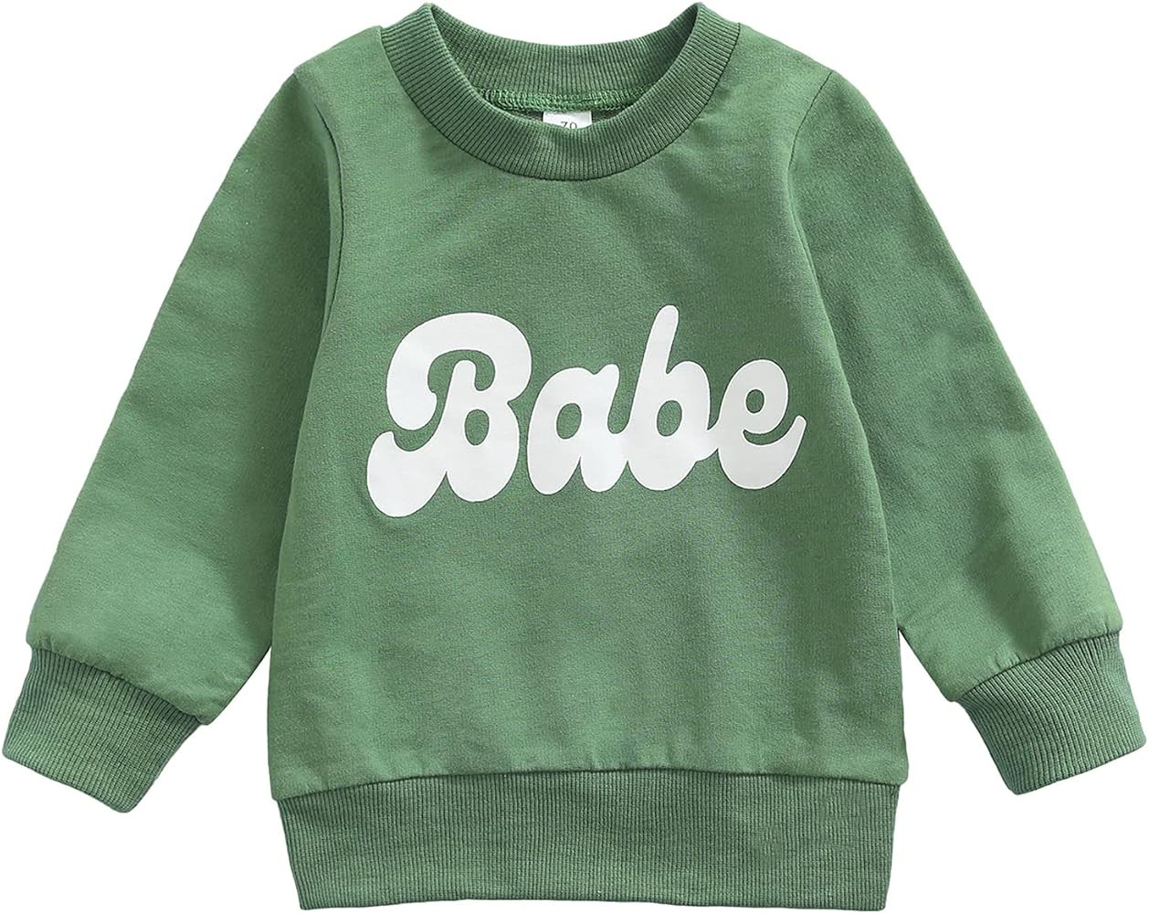 Kids Infant Baby Boy Girls Clothes Babe Letter Printed Long Sleeve Pullover Sweatshirt Shirt Sweater | Amazon (US)
