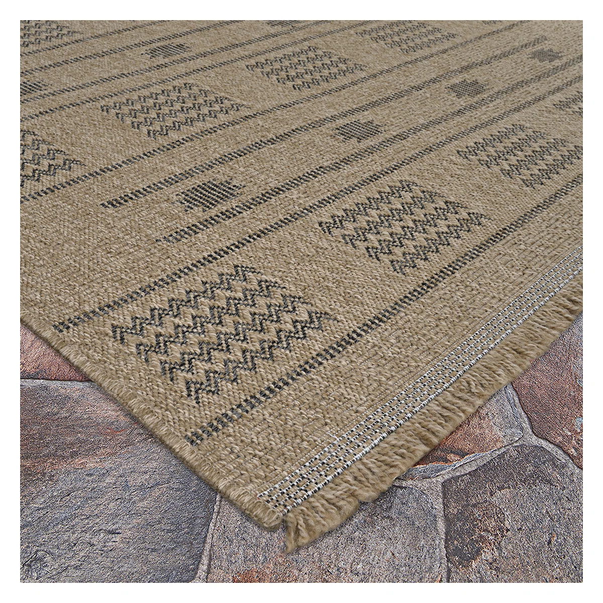 Joleigha Geometric Natural Charcoal Indoor Outdoor Area Rug | Wayfair North America