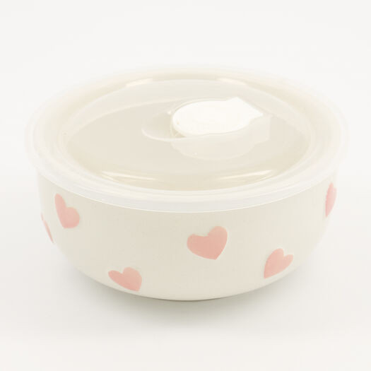 White & Pink Heart Ceramic Food Container 6x13cm | TK Maxx