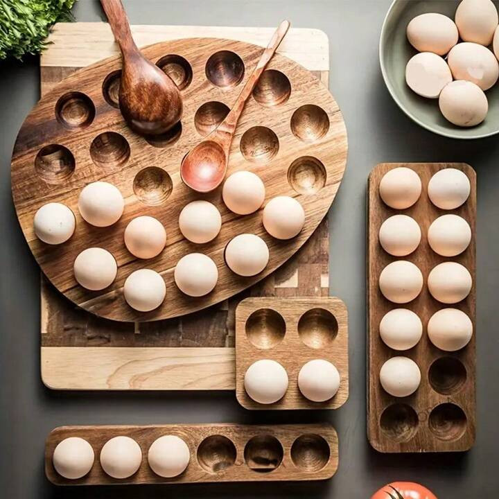 1 pièce Porte-œufs en bois d'acacia - Panier de rangement pour œufs - Organisateur de cuisine ... | SHEIN