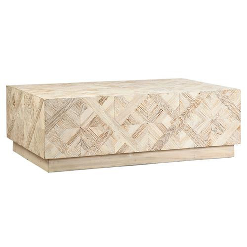 Jerry Coastal Beach Light Brown Reclaimed Elm Rectangular Coffee Table | Kathy Kuo Home