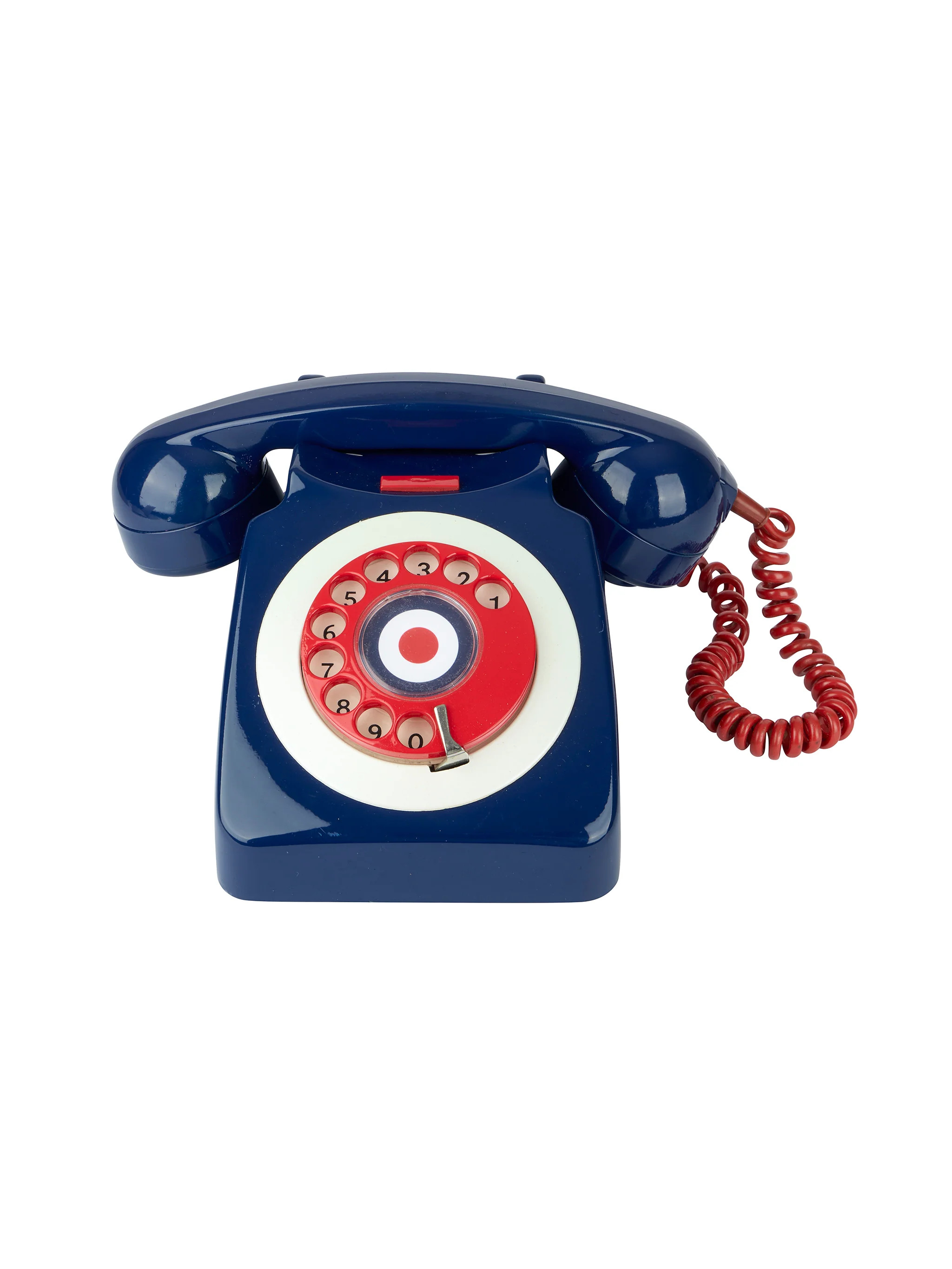 Vintage 1960s English Blue with Red Dial Cradle Telephone | Weston Table