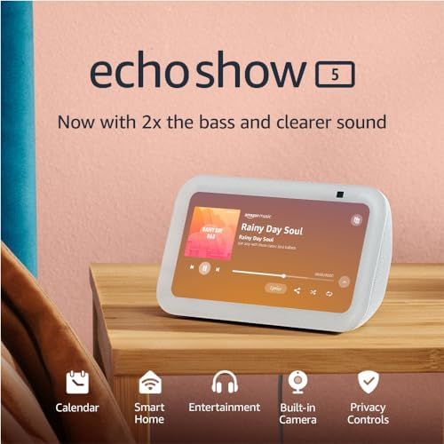 Echo Show 5 (3rd Gen, 2023 release) | Smart display with 2x the bass and clearer sound | Glacier ... | Amazon (US)