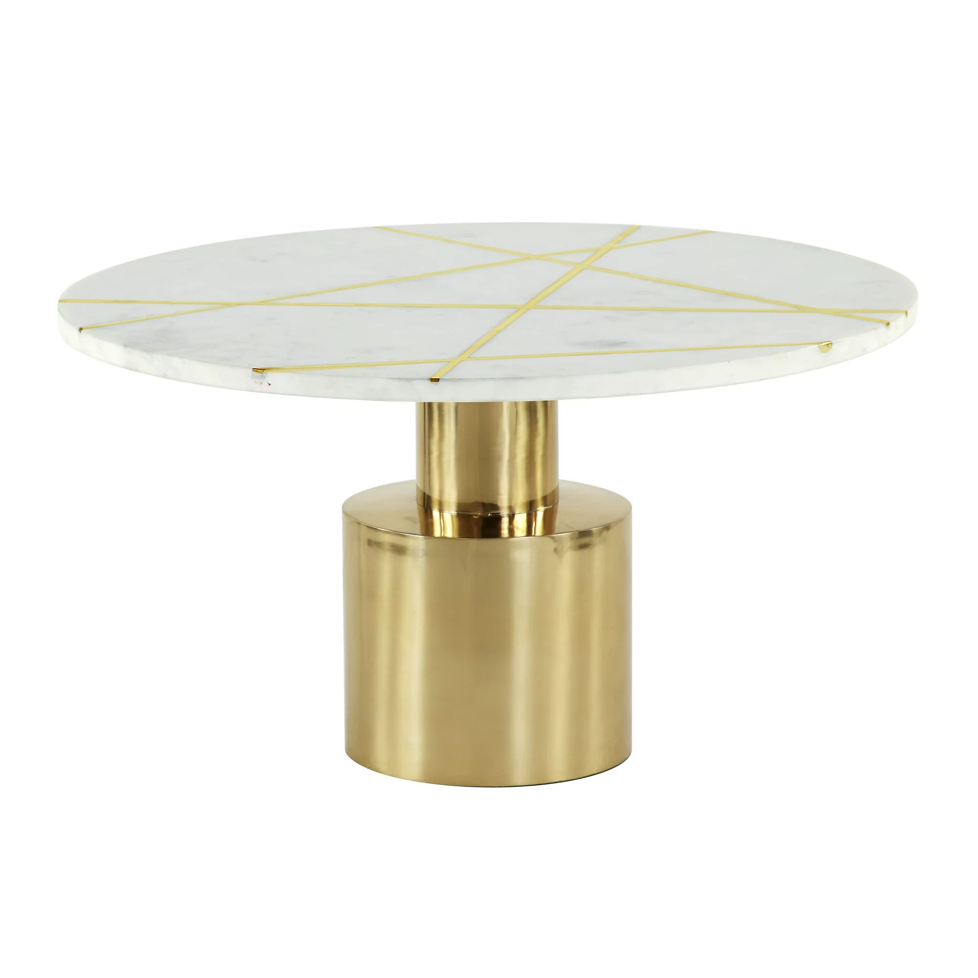 Decmode Round Light Marble Table With Gold Aluminum Base And Patterned Inlay, 20" X 17" | Walmart (US)