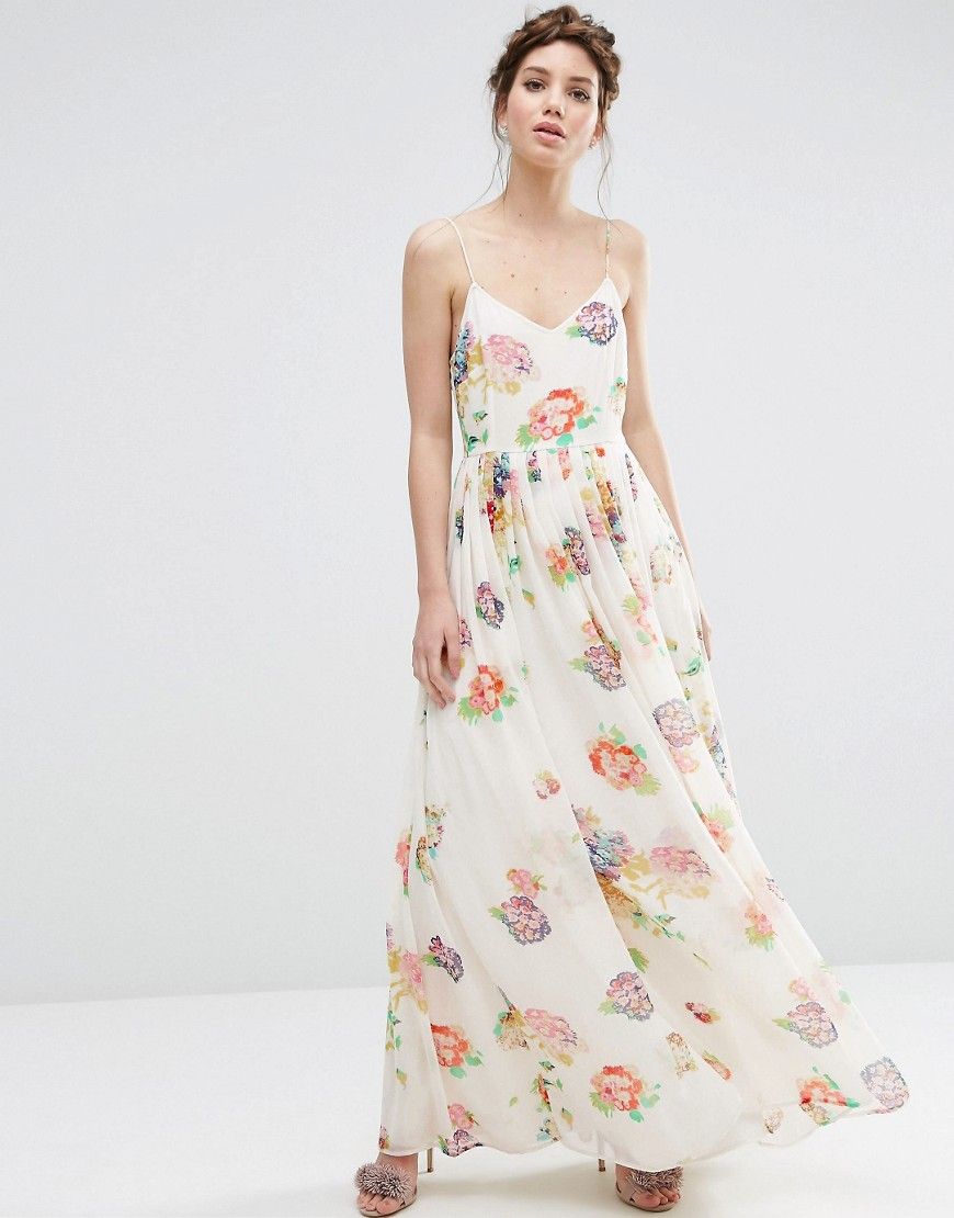 ASOS Strappy Pleated Maxi Dress in Floral Print | ASOS US