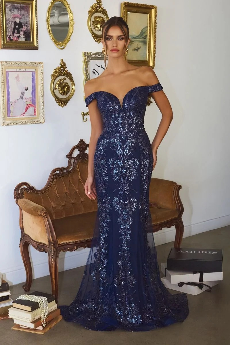 HELENA GOWN - Off Shoulder Sequin Glitter Dress | Lady Black Tie