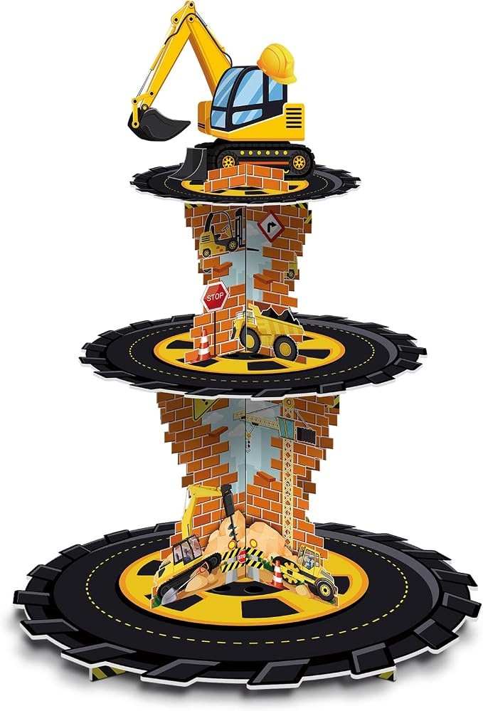 Tiamon Construction Birthday Decorations 3 Tier Construction Theme Cupcake Stand Cardboard Dump T... | Amazon (US)